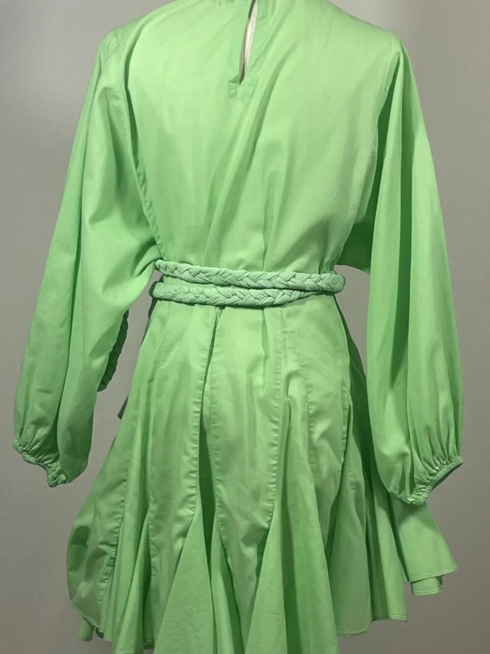RHODE Ella Solid Cotton-Poplin Flounced Mini Tunic Dress in Bright Green Size XS